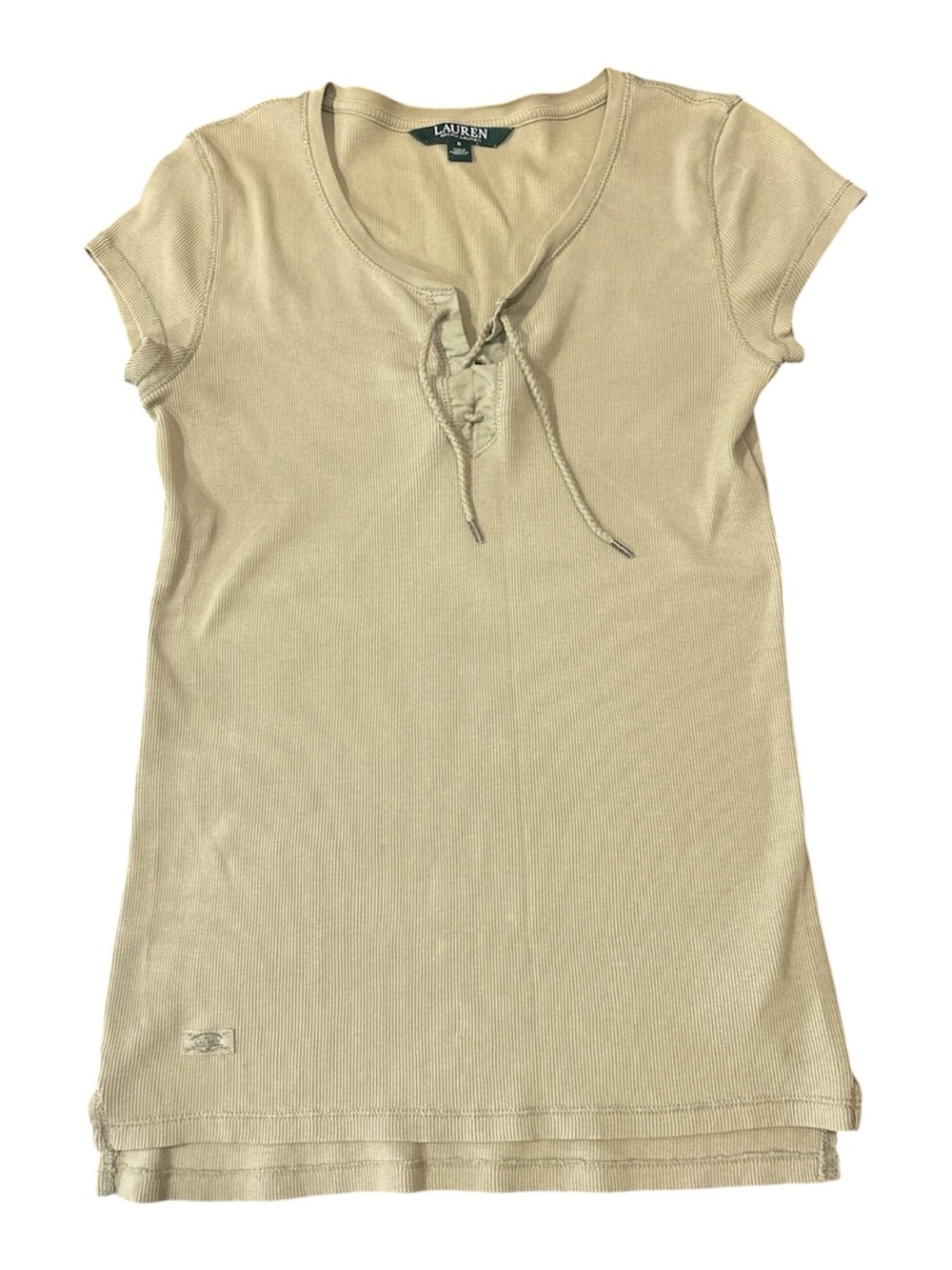 Lauren Ralph Lauren Beige Lace-Up Short Sleeve Top vintage Y2K Sz S